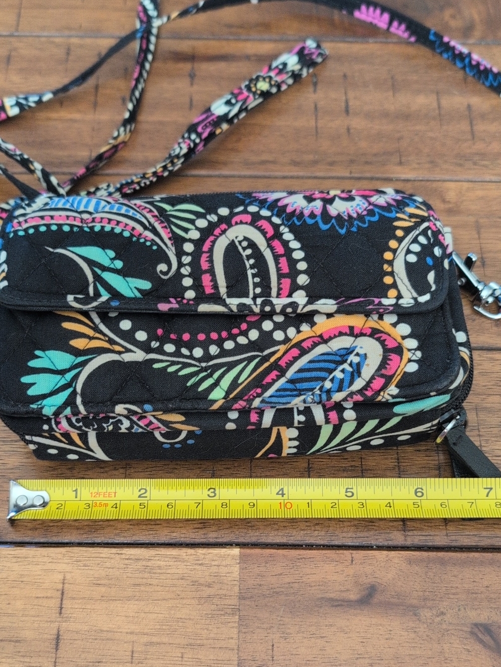 Vera Bradley Quilted Black Crossbody Wristlet with Multicolor Paisley Print